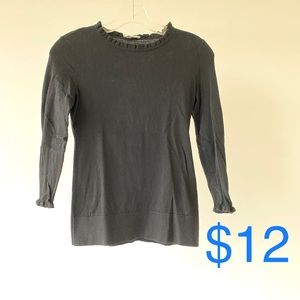 Sweater, Kate Spade, Black, 3/4 Sleeve with ruffle